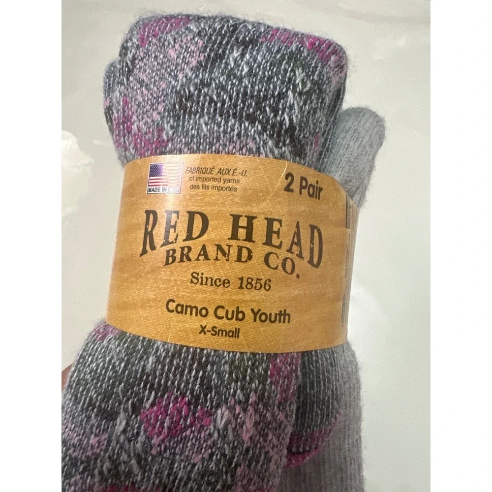 NWT Red Head Camo Cub Youth Socks X-Small Wool Blend Pink Gray 2 Pair New